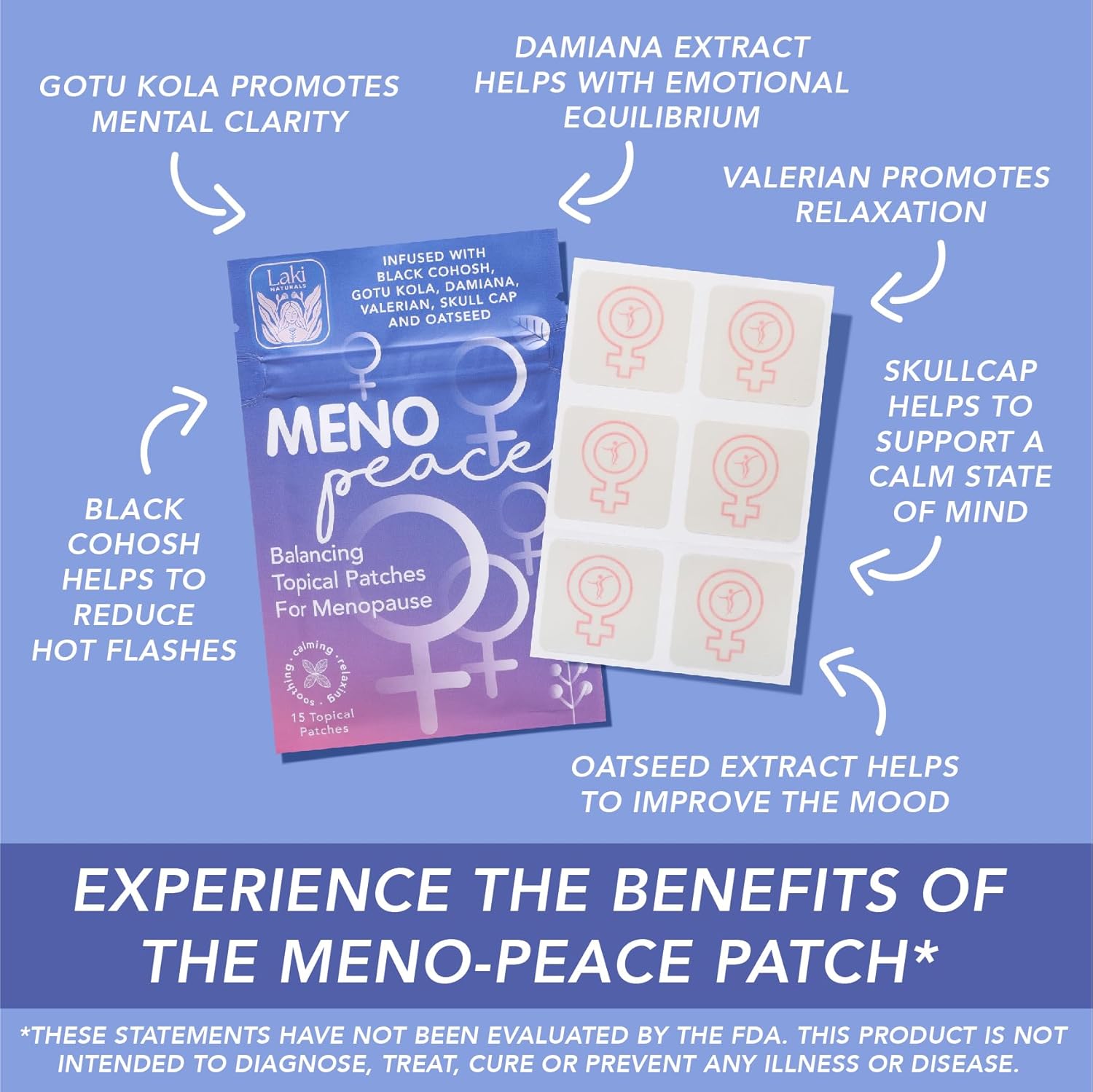 Laki Naturals Meno-Peace Patch (Pack of 15) | Herbal Menopause Support for Women | Mood Balance & Hormonal Relief