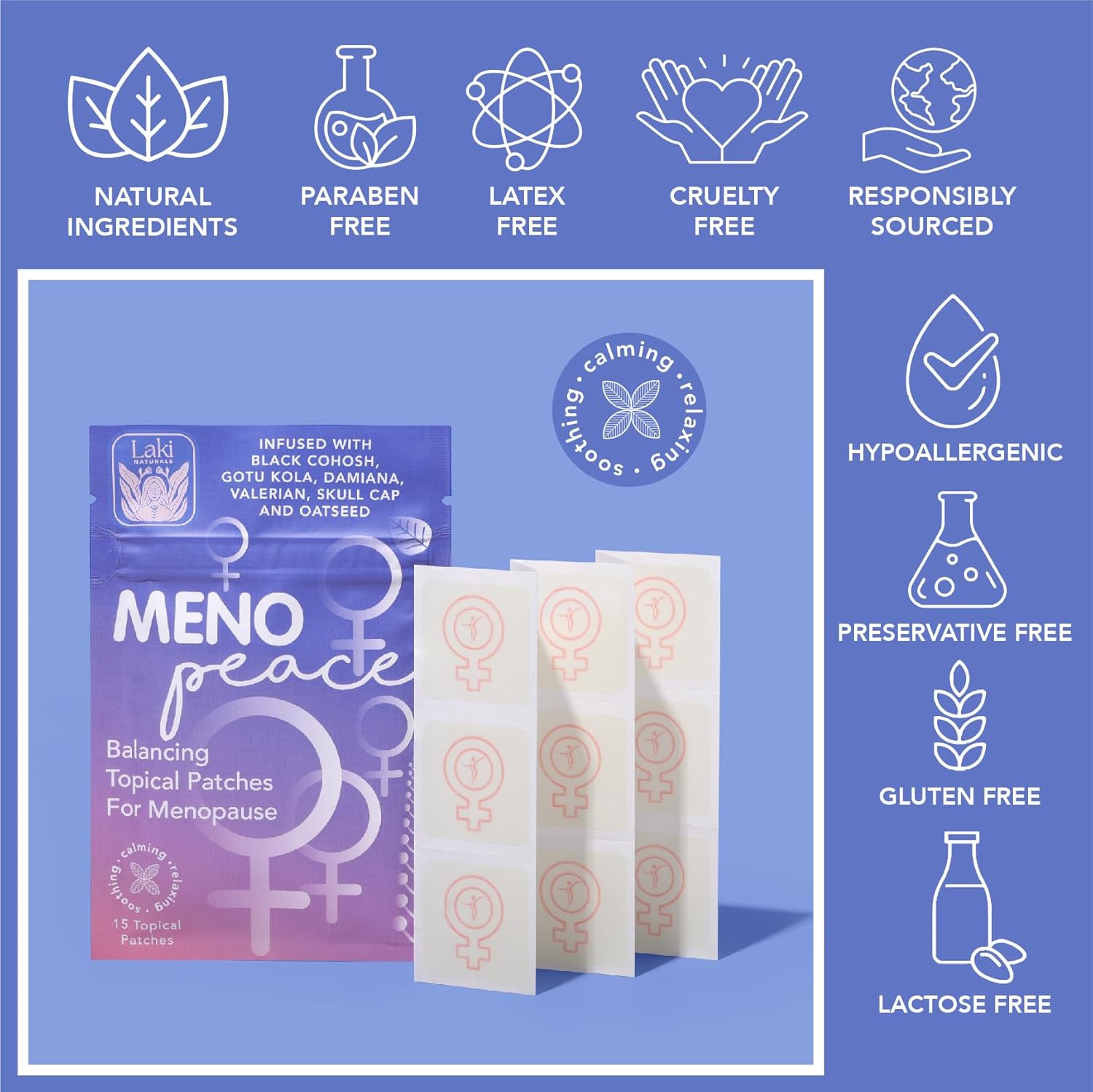 Laki Naturals Meno-Peace Patch (Pack of 15) | Herbal Menopause Support for Women | Mood Balance & Hormonal Relief