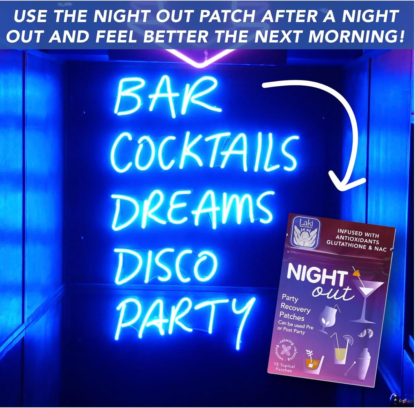 Laki Naturals Night-Out Patch - Pack of 15 | Restore Vitality and Balance Post-Partying, Bars, and Fun Nights