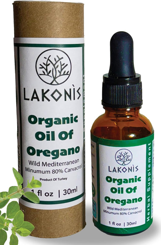 LAKONIS Organic Oil of Oregano Drops | 100% Natural with Hydroxytyrosol | Aceite De Oregano | High Carvacrol | Immune Support (1 oz)