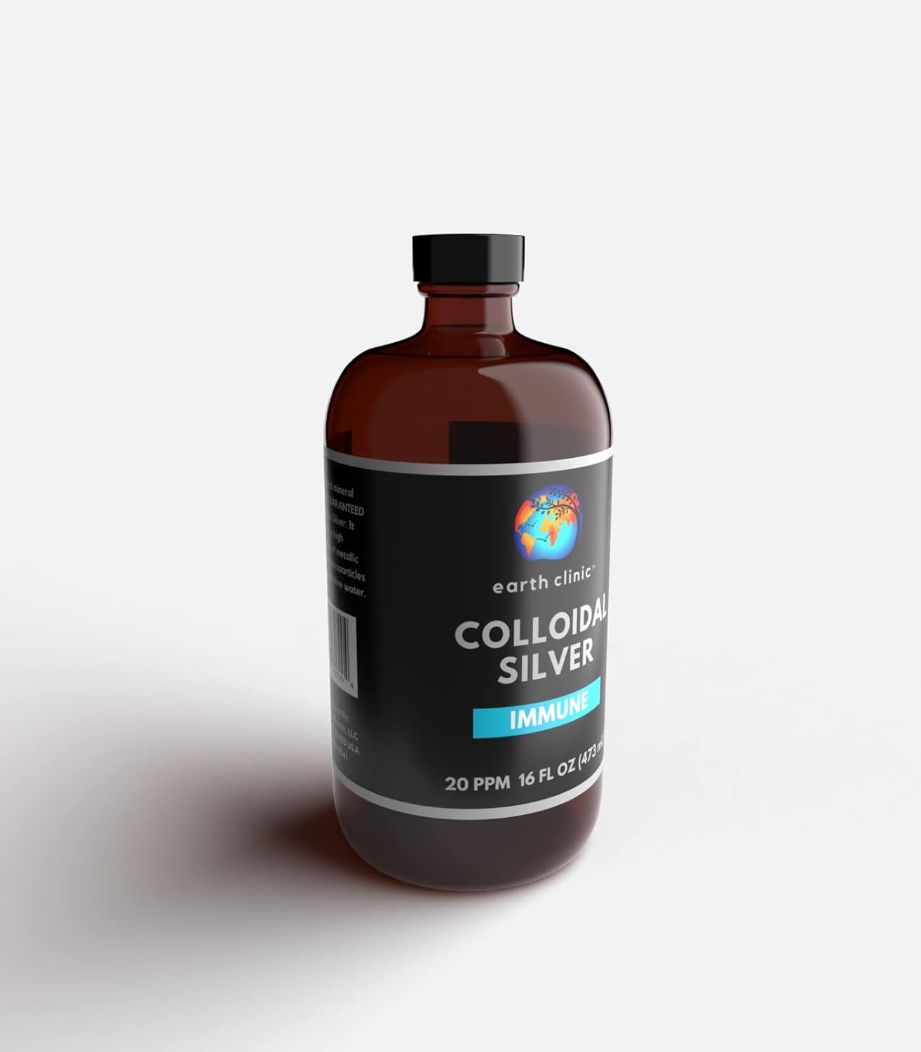 Large 16oz Earth Clinic ® Colloidal Silver 20 PPM in Amber Glass Bottle for Immune Support