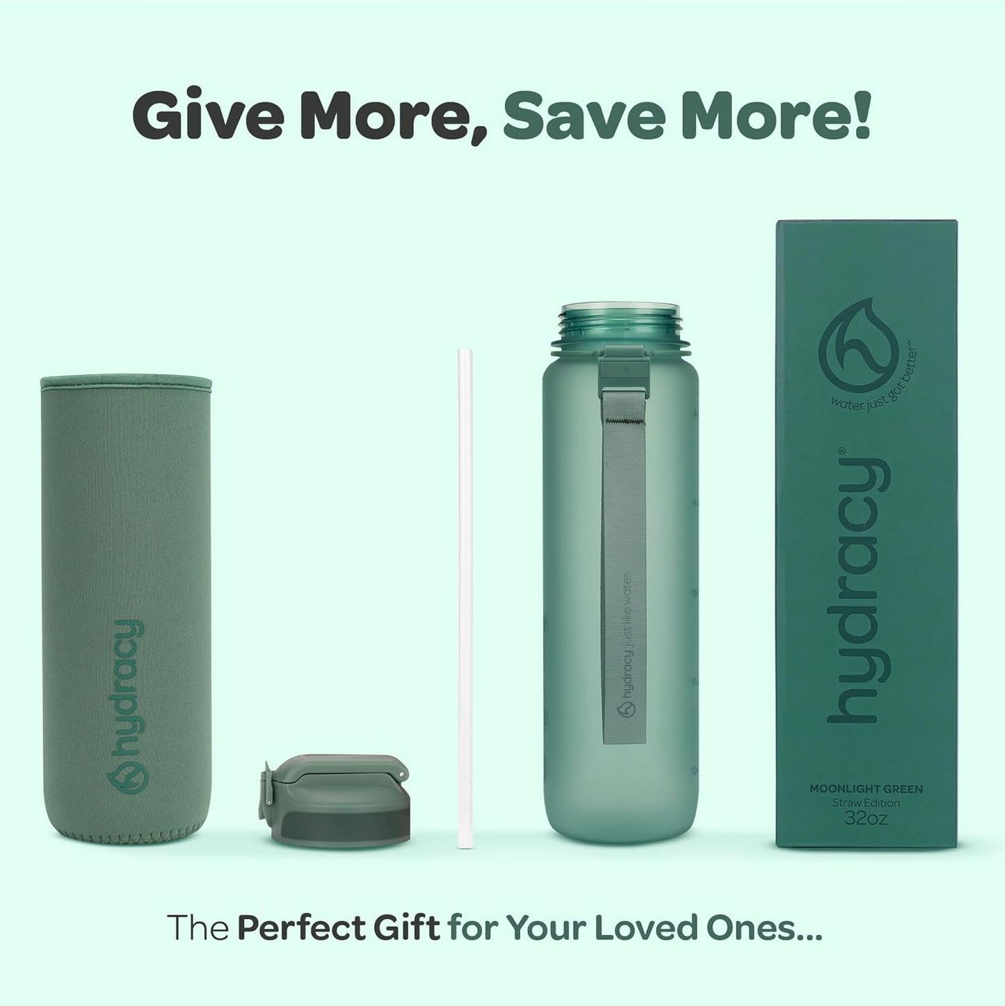 Large BPA Free Hydracy Water Bottle with Time Marker, No Sweat Sleeve, Leak Proof Gym Bottle, Fruit Infuser Strainer, Times to Drink - Perfect for Fitness, Sports, Outdoors - Stay Hydrated!