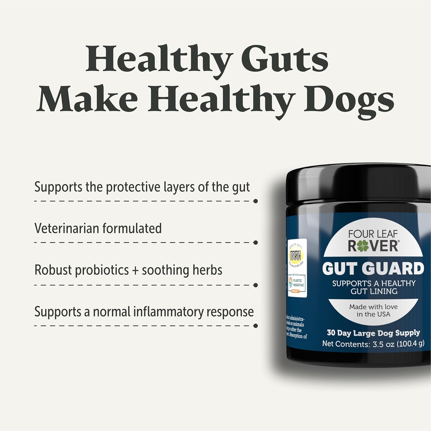 Large Dog Gut Health and Immune Support Supplement - Probiotics, Prebiotics, Organic Herbs - Veterinarian Formulated - 30 Day Supply