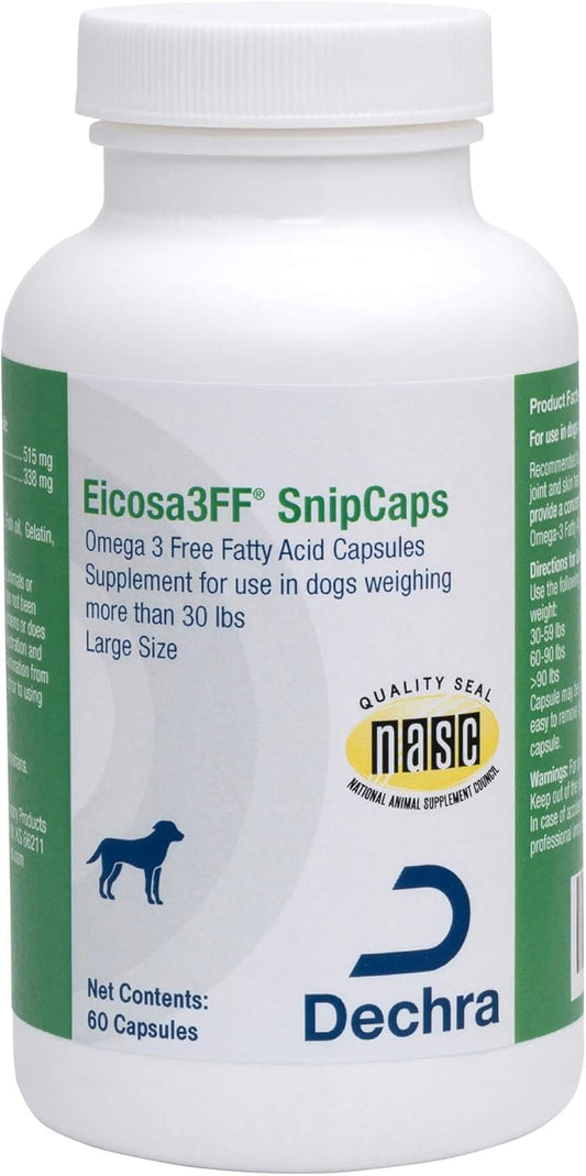 Large Eicosa3FF SnipCaps Omega 3 Free Fatty Acid Capsules for Dogs - 60 Count