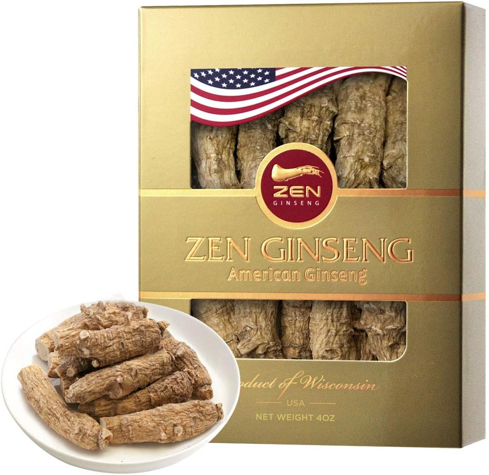 Large Short American Wisconsin Ginseng Root (4oz) for Performance & Mental Health - 1 Box - Zen Ginseng for Men & Women