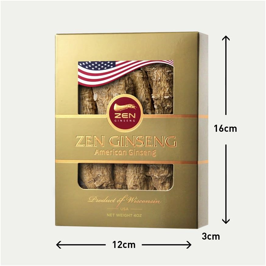 Large Short American Wisconsin Ginseng Root (4oz) for Performance & Mental Health - 1 Box - Zen Ginseng for Men & Women
