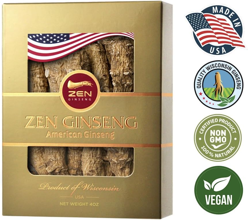 Large Short American Wisconsin Ginseng Root (4oz) for Performance & Mental Health - 1 Box - Zen Ginseng for Men & Women
