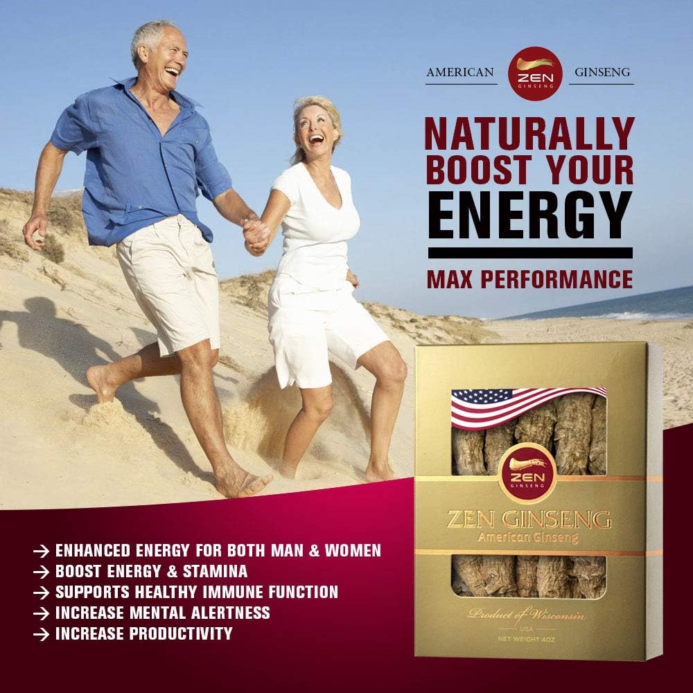 Large Short American Wisconsin Ginseng Root (4oz) for Performance & Mental Health - 1 Box - Zen Ginseng for Men & Women