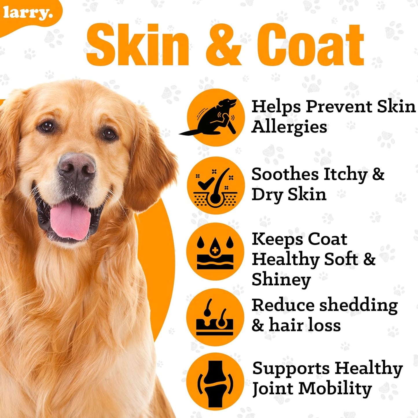 Larry's Salmon Oil Soft Chews for Dogs | Omega 3, 6, DHA, EPA Supplement for Skin, Coat, Joint Health | Itchy Skin & Allergy Relief | All Breeds & Sizes | 120 Chews