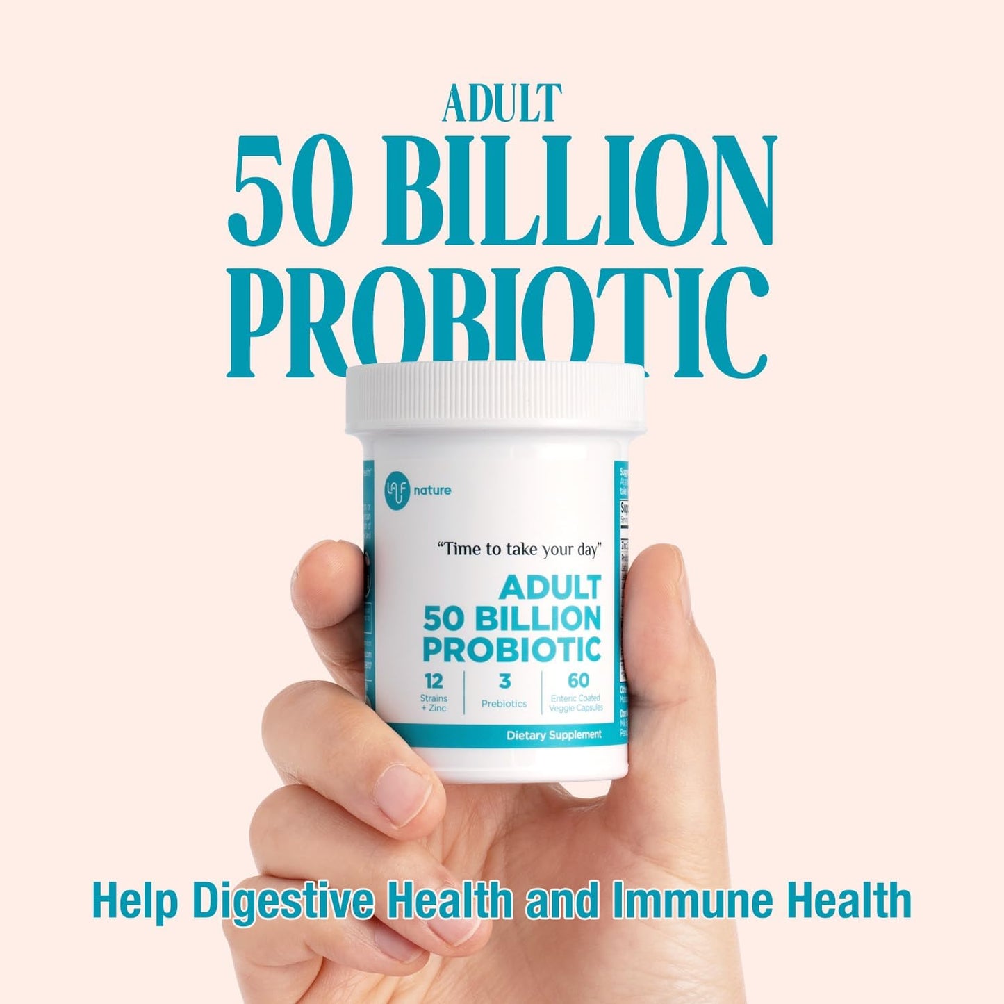 LAUF NATURE Adult Probiotic with Prebiotics and Zinc - 60 Servings, 50 Billion CFU, Digestive Health and Immune Support