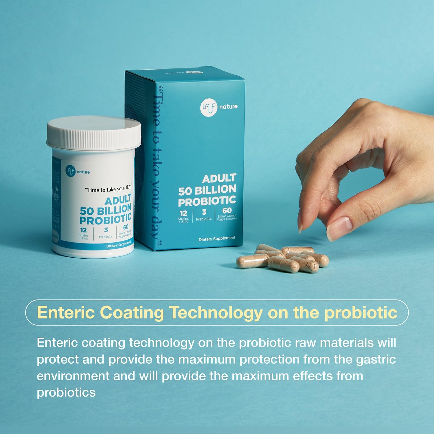 LAUF NATURE Adult Probiotic with Prebiotics and Zinc - 60 Servings, 50 Billion CFU, Digestive Health and Immune Support