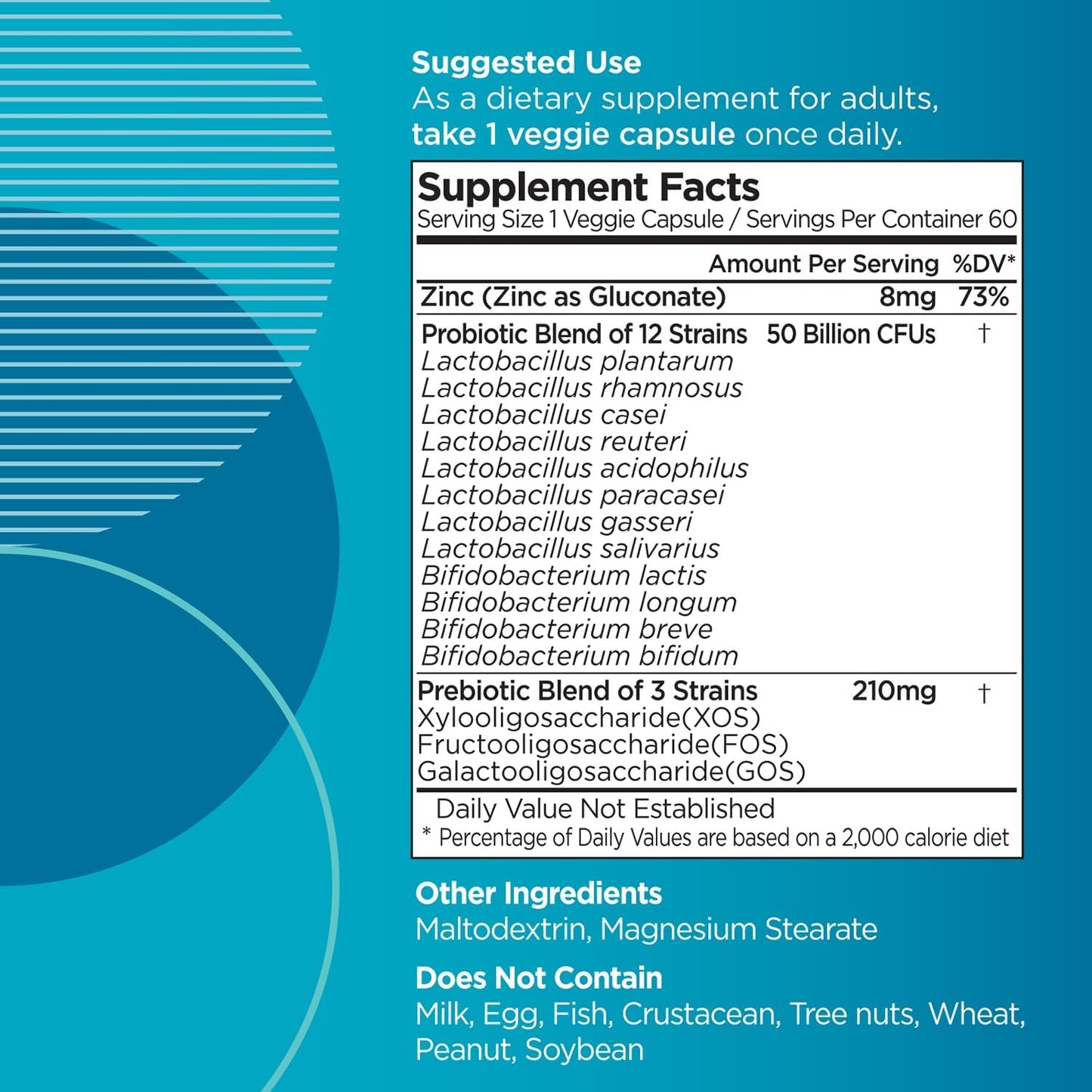 LAUF NATURE Adult Probiotic with Prebiotics and Zinc - 60 Servings, 50 Billion CFU, Digestive Health and Immune Support