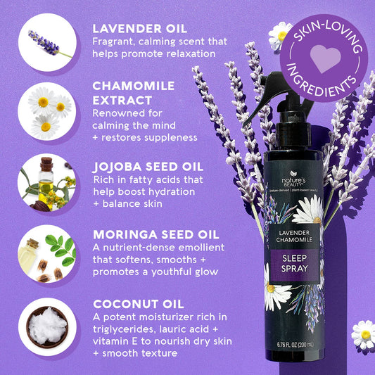Lavender Chamomile Sleep Spray Multi-Pack - Relaxing Room and Pillow Mist with Coconut, Jojoba, and Moringa Seed Oils - 6.76 fl oz (2 Pack)