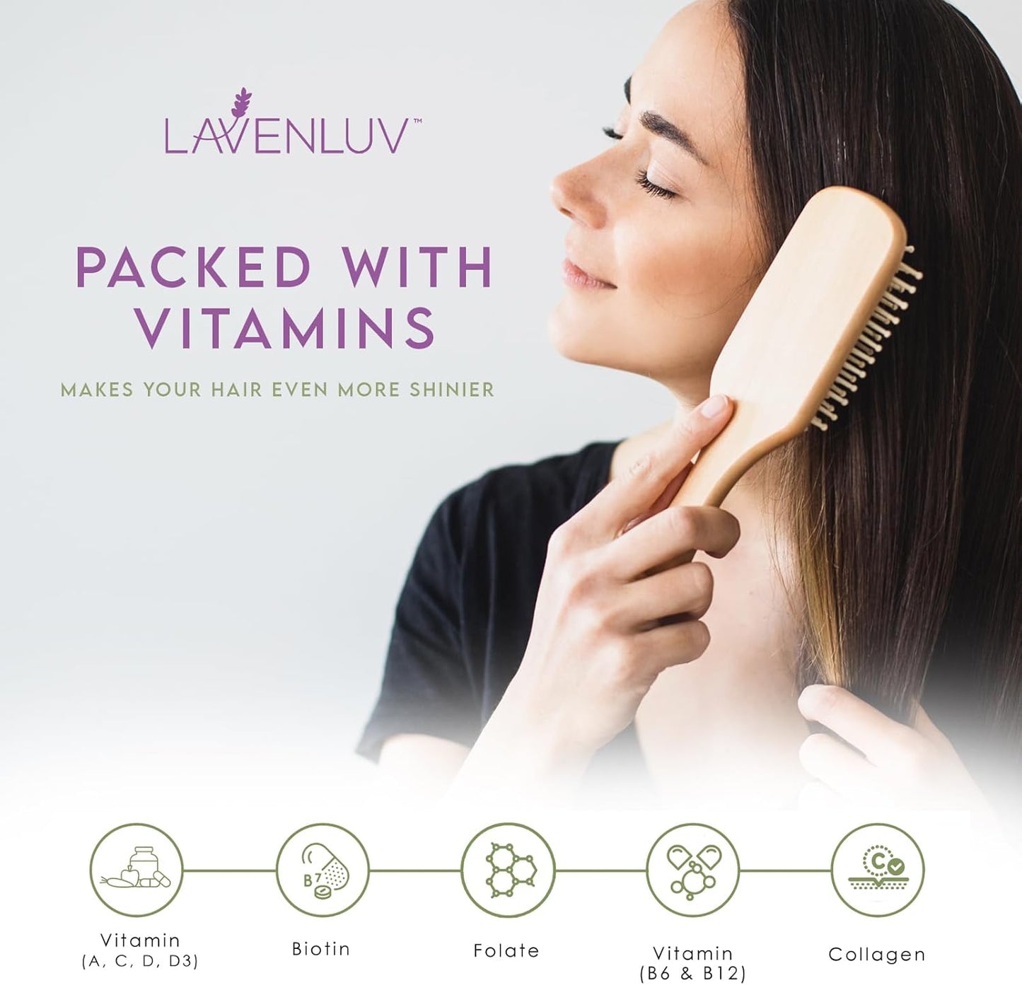 Lavenluv Hair Growth Capsules with Collagen Peptides and Biotin Vitamins for Thicker Hair - 60 Pills to Prevent Loss and Thinning