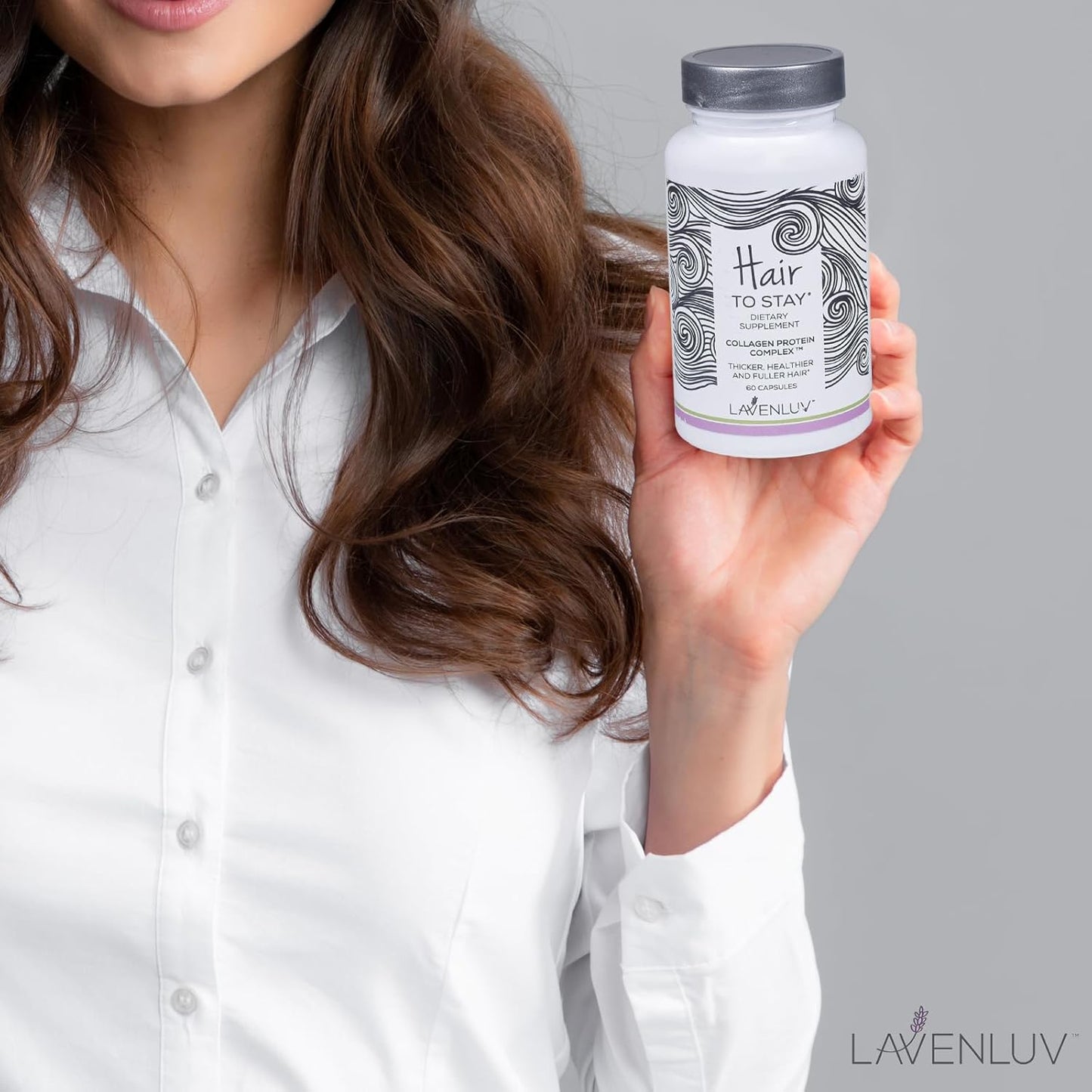 Lavenluv Hair Growth Capsules with Collagen Peptides and Biotin Vitamins for Thicker Hair - 60 Pills to Prevent Loss and Thinning