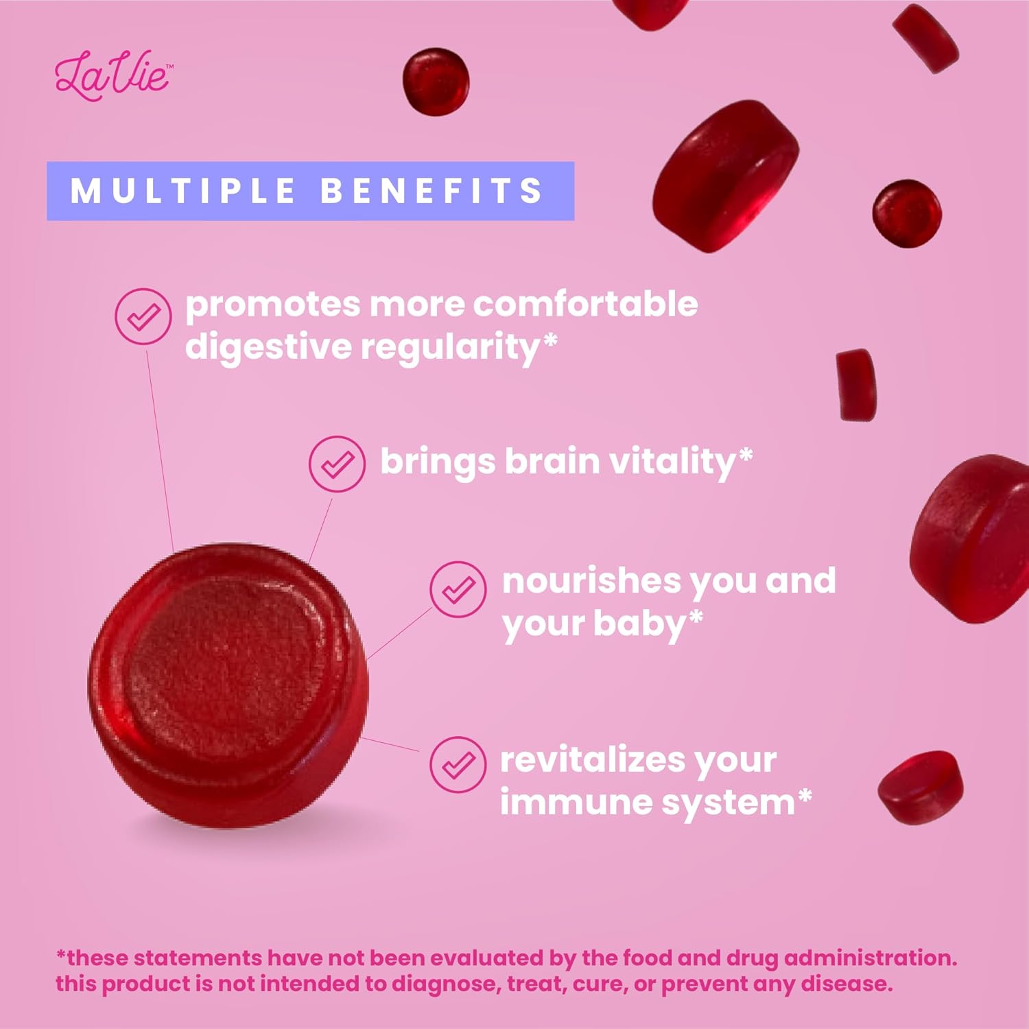 LaVie Fiber Gummies for Women - Sugar-Free Prebiotic Fiber Supplements for Pregnancy and Postpartum - 60 Count Mixed Fruit Gummies