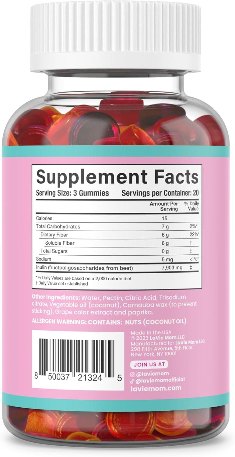 LaVie Fiber Gummies for Women - Sugar-Free Prebiotic Fiber Supplements for Pregnancy and Postpartum - 60 Count Mixed Fruit Gummies