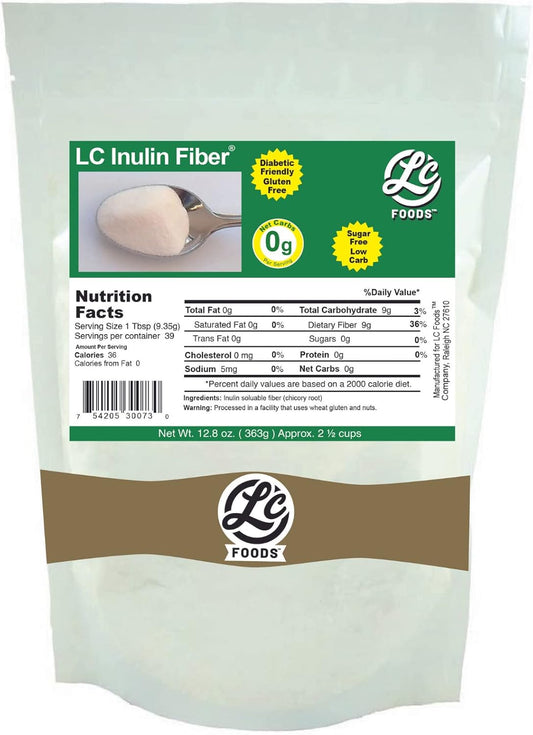 LC Foods Inulin Fiber Powder - Chicory Root Extract - Natural Low Carb Supplement - Gluten-Free, Sugar-Free - Diabetic-Friendly - 12.8 oz Jar