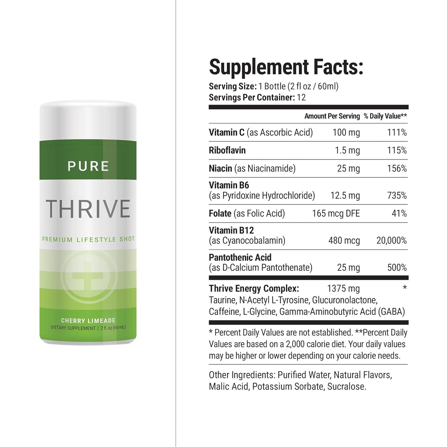 Le-Vel THRIVE Cherry Limeade Energy Shot - 12 Pack, 2 fl oz Each - Sugar-Free, Zero-Calorie Natural Energy Booster with B Vitamins - Healthy Caffeine Supplement