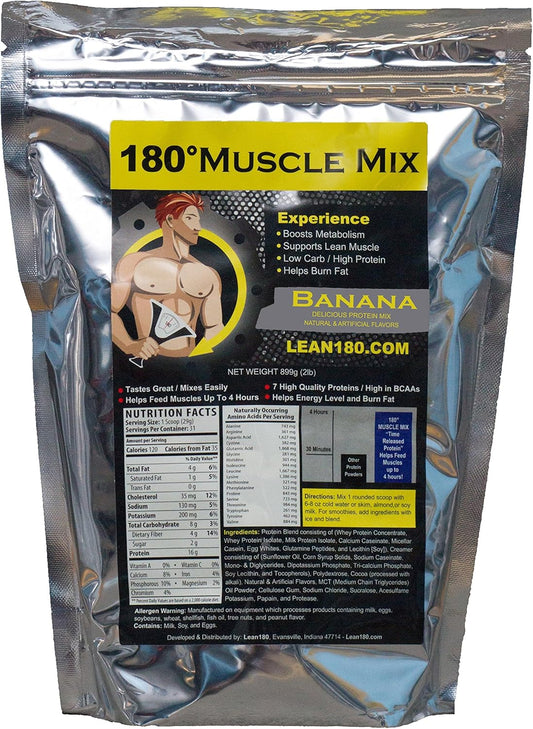 Lean 180 Muscle Mix Banana Protein Shake for Men - Burns Fat, Builds Muscle, Boosts Energy - 31 Shakes