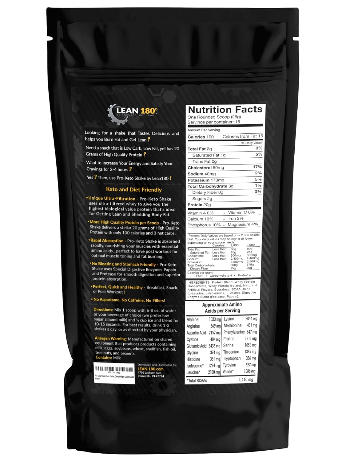 Lean 180 Pro Keto Shake - Vanilla Flavor - Top Choice for Keto Diet Weight Loss - Low Carb & Low Sugar Protein Shake
