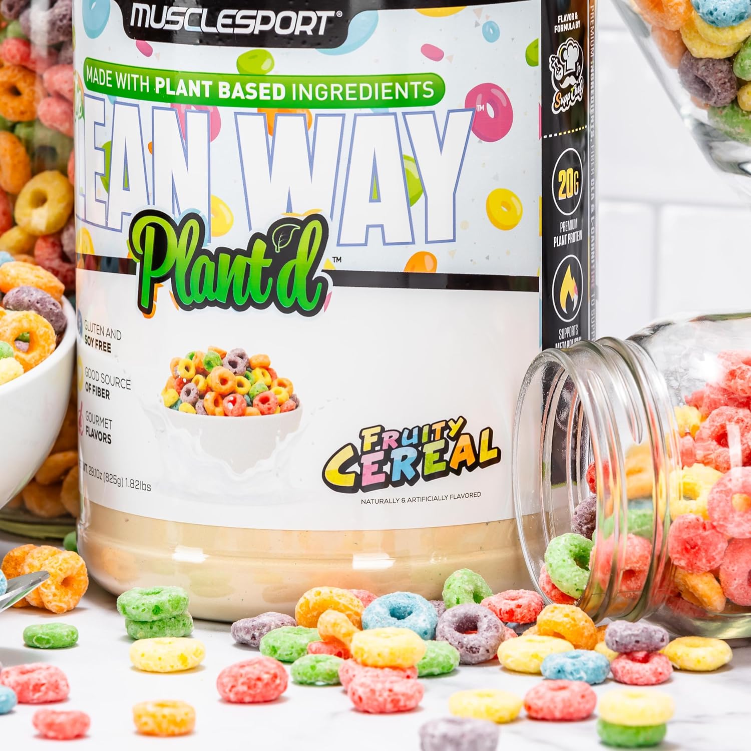 Lean Way Plant Protein: Pea & Brown Rice Blend with CLA, MCT, L-Carnitine - 20 Servings (Fruity Cereal)