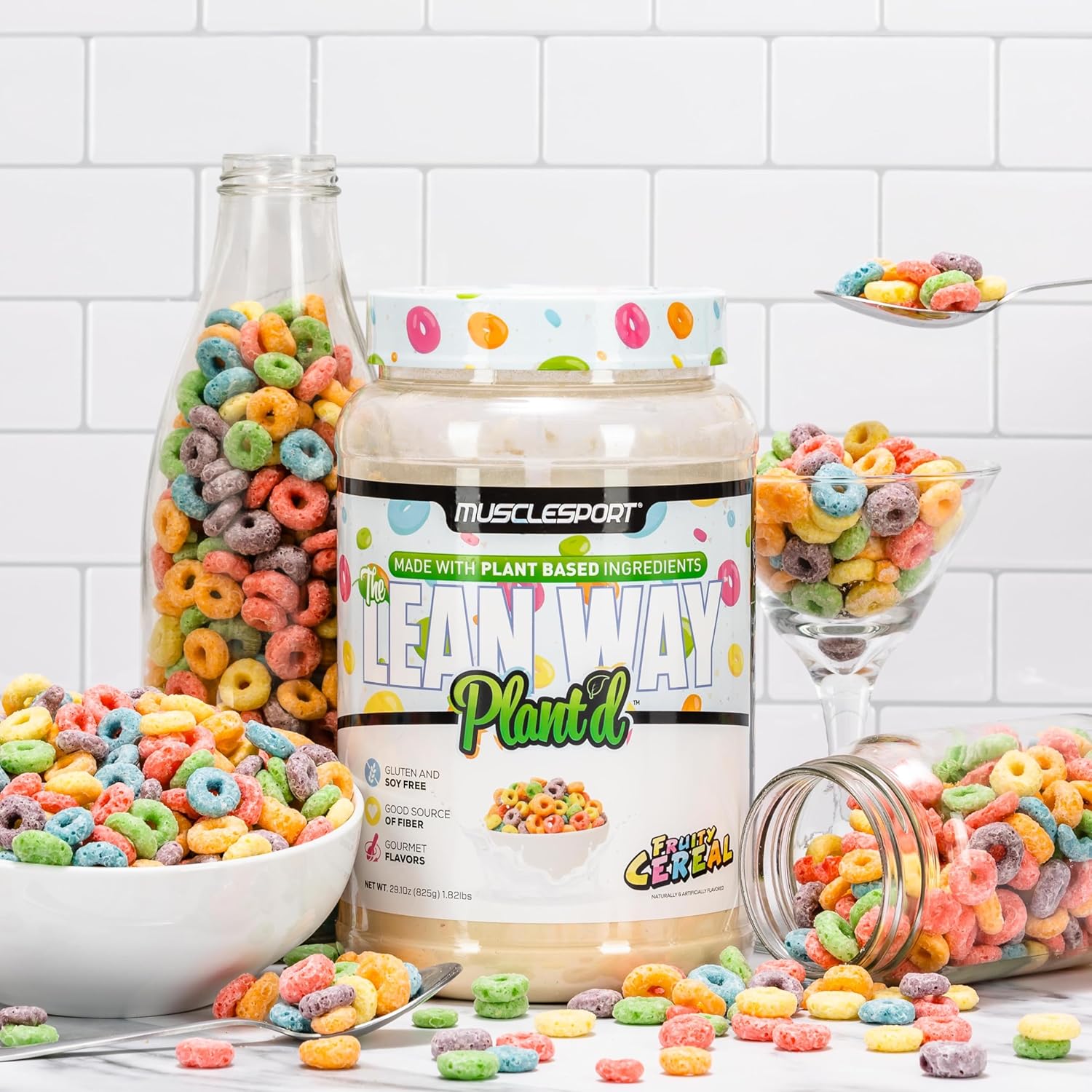 Lean Way Plant Protein: Pea & Brown Rice Blend with CLA, MCT, L-Carnitine - 20 Servings (Fruity Cereal)