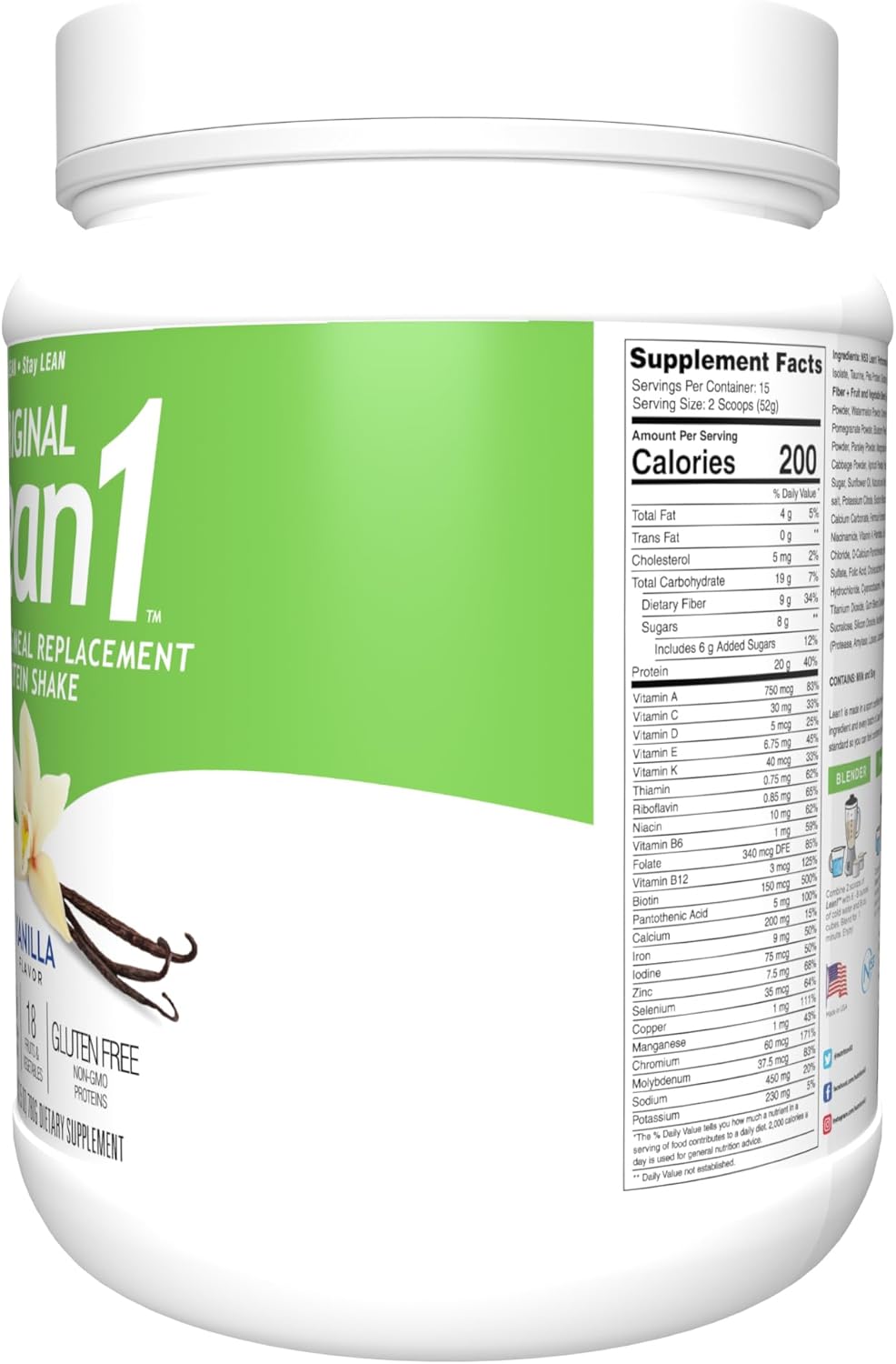Lean1 Vanilla Flavor Meal Replacement Shake - Best for Weight Loss & Muscle Support