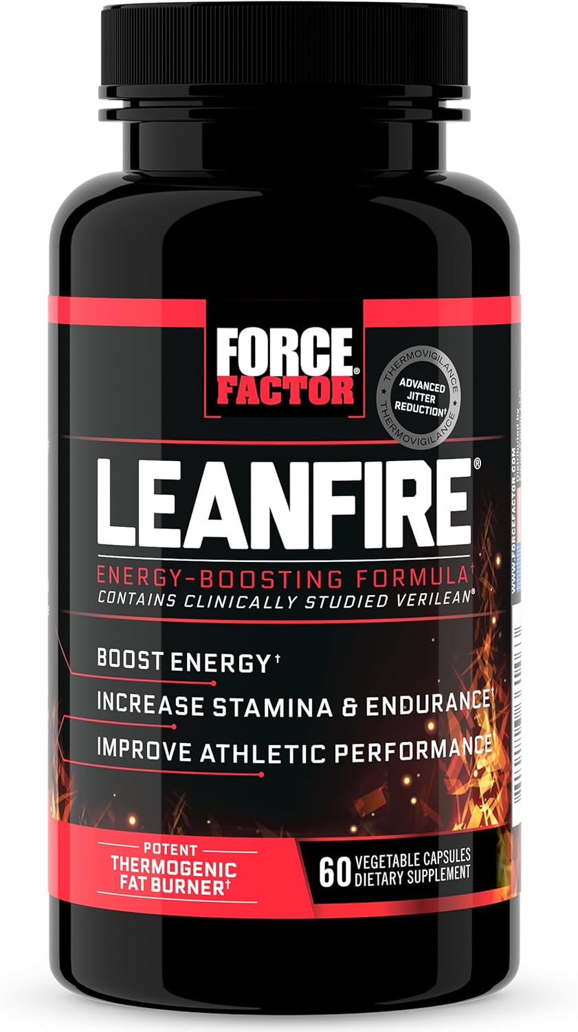 LeanFire Pre Workout Energy Pills - Boost Energy, Build Muscle - Green Tea Extract, Caffeine - 60 Count, Black