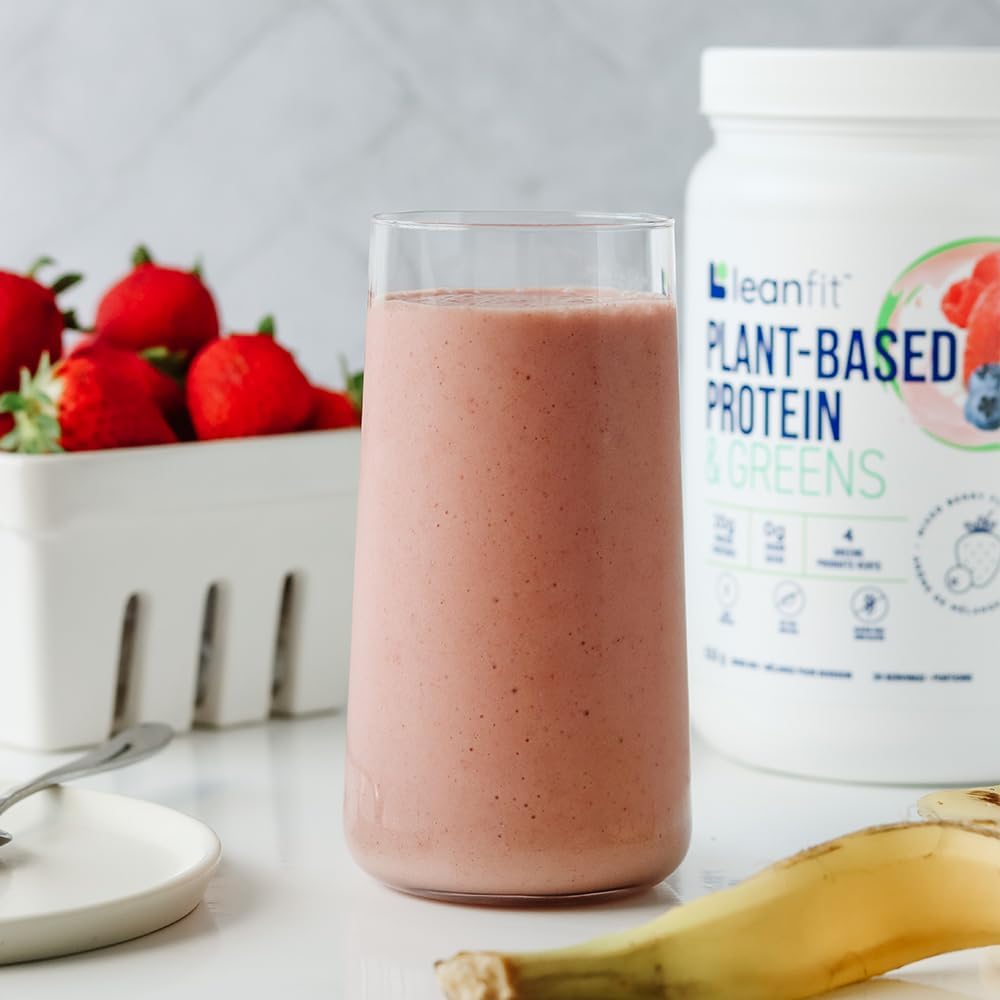 LeanFit Natural Berry Plant-Based Protein & Greens Powder - 20g Protein, 19 Servings - 1.25lb Tub