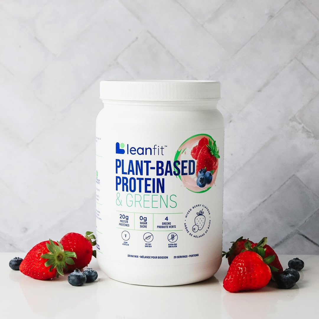 LeanFit Natural Berry Plant-Based Protein & Greens Powder - 20g Protein, 19 Servings - 1.25lb Tub