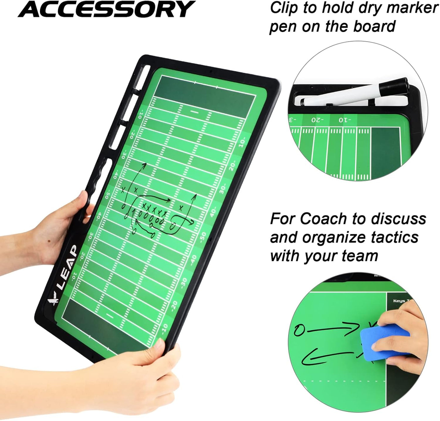 LEAP Coach Board Premium Tactical Clipboard with Full & Half Court Dry Erase Marker - Ideal for Basketball, Baseball, Soccer, Football, Hockey