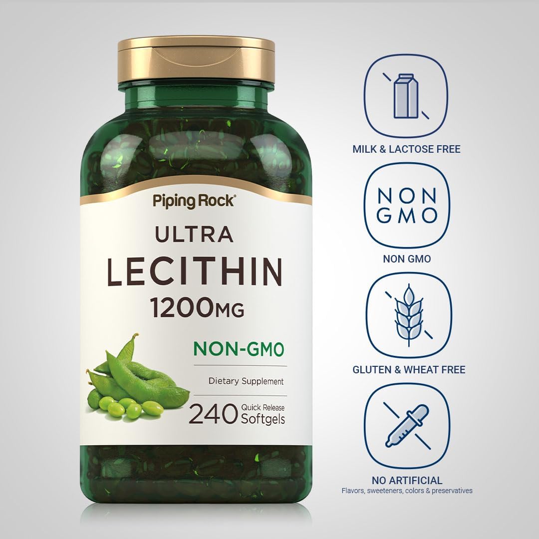 Lecithin 1200mg Softgel Capsules for Men & Women | Non-GMO, Gluten Free | 240 Count