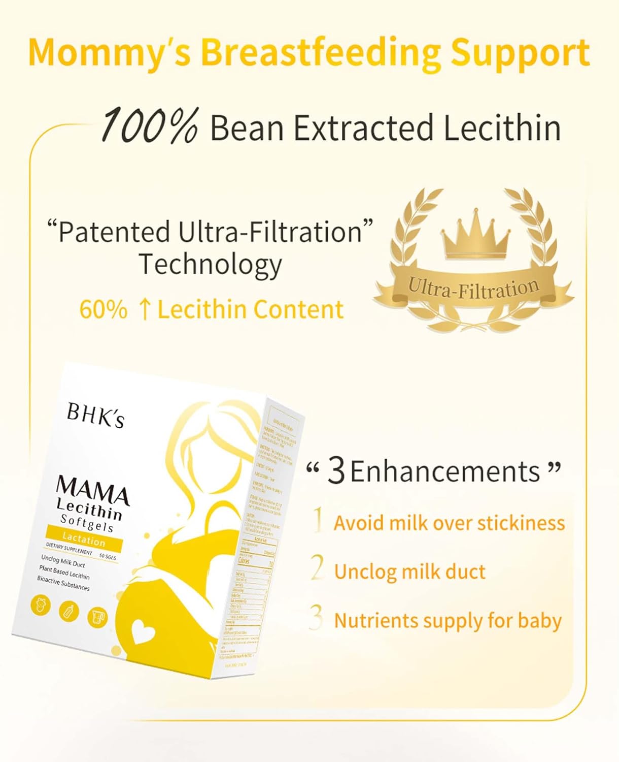 Lecithin Softgels for Nursing Mothers, Support Healthy Breastfeeding, Pregnancy Supplement, Prevent Clogged Ducts, 60 Softgels