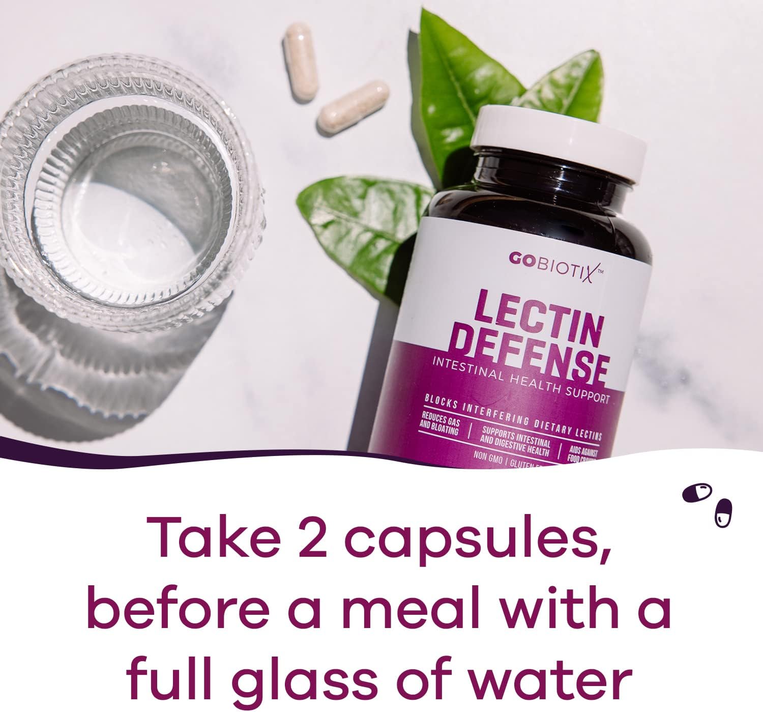 Lectin Defense Supplement with MSM and Digestive Enzymes for Intestinal Health - Non-GMO, Gluten Free - 60 Capsules