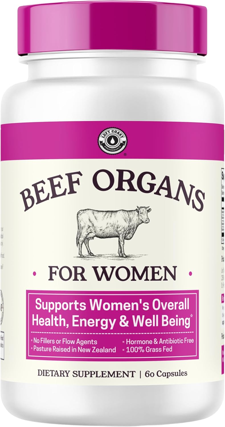 Left Coast Performance Women's Beef Organ Supplement - Supports Energy & Health - Pasture Raised in New Zealand - 60 Capsules