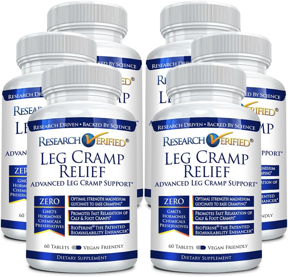 Leg Cramp Relief Supplement with Magnesium, B Vitamins, Ginger, Chamomile, BioPerine - Vegan Formula for Circulation Support - 6 Month Supply