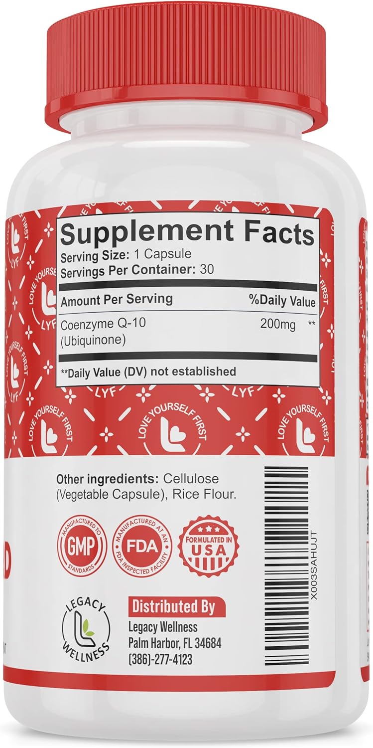 LegacyNutra CoQ-GUARD CoQ10 200mg Supplement - High Potency for Energy, Heart Health & Antioxidant Support - Non-GMO Ubiquinone Capsules for Wellness