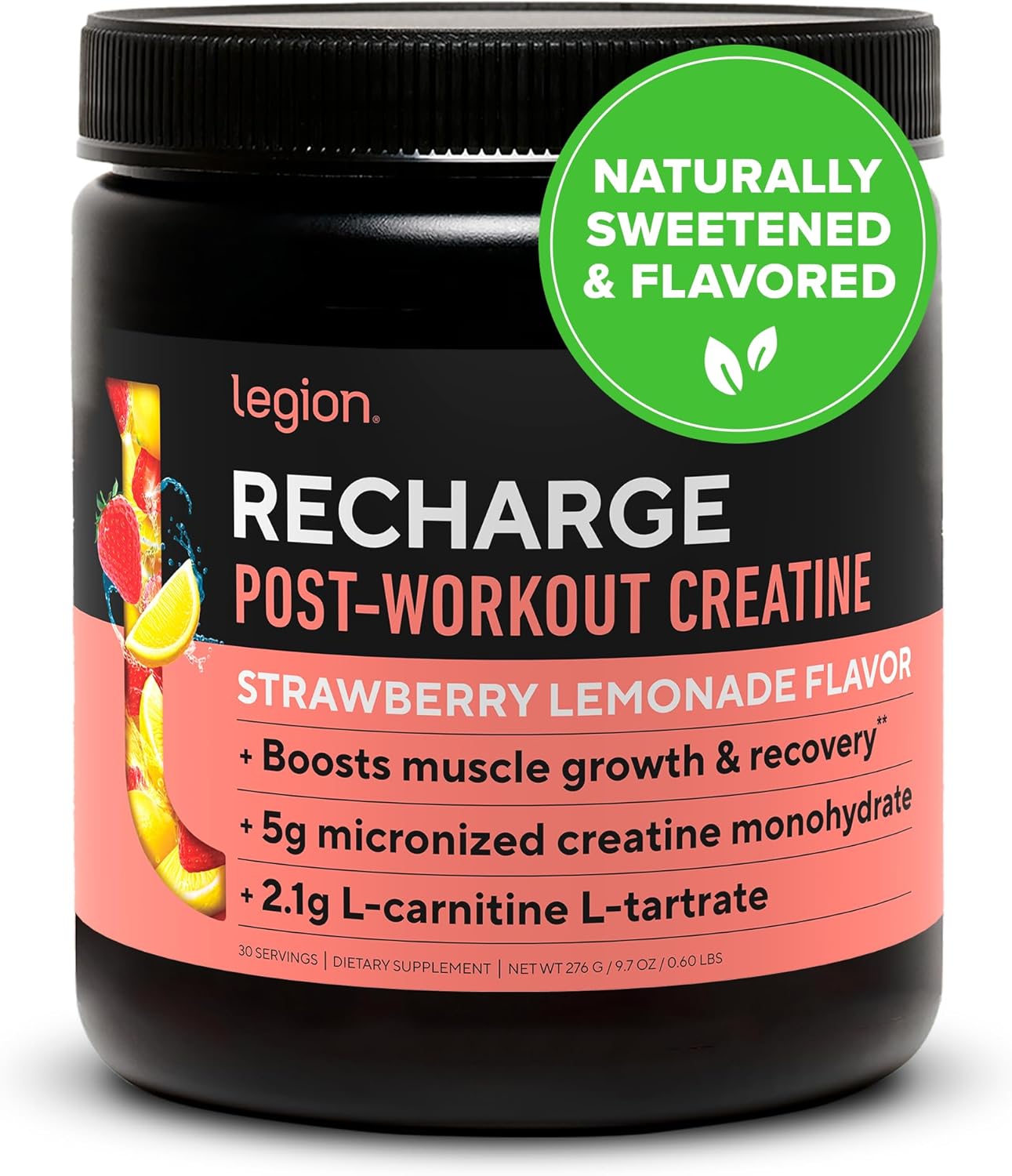 Legion Recharge: Micronized Creatine Monohydrate Post-Workout Recovery Drink, Muscle Builder & Booster - Strawberry Lemonade, 30 Servings