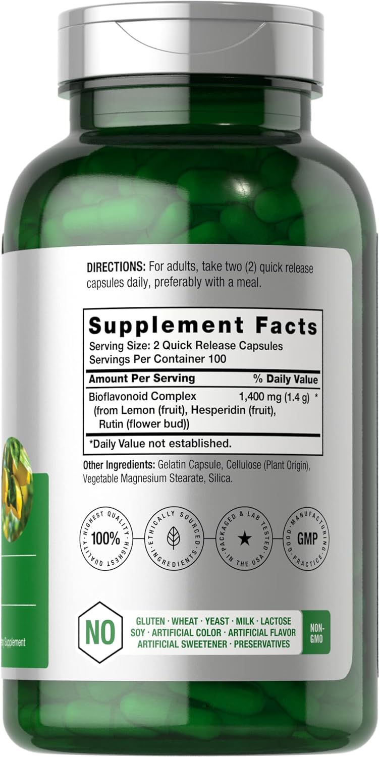 Lemon Bioflavonoids Complex 1400mg with Rutin & Hesperidin 200 Capsules | Non-GMO & Gluten Free