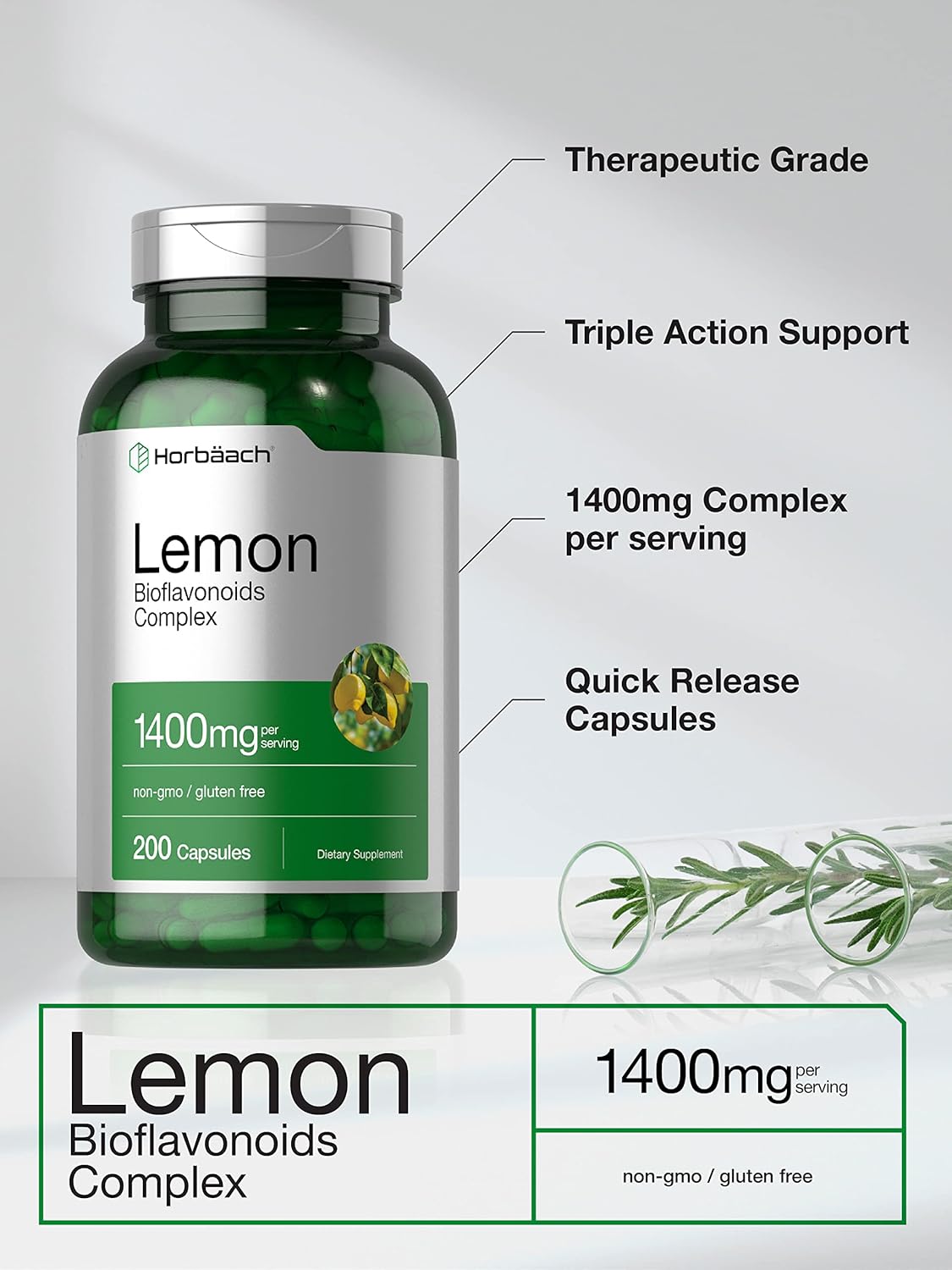 Lemon Bioflavonoids Complex 1400mg with Rutin & Hesperidin 200 Capsules | Non-GMO & Gluten Free