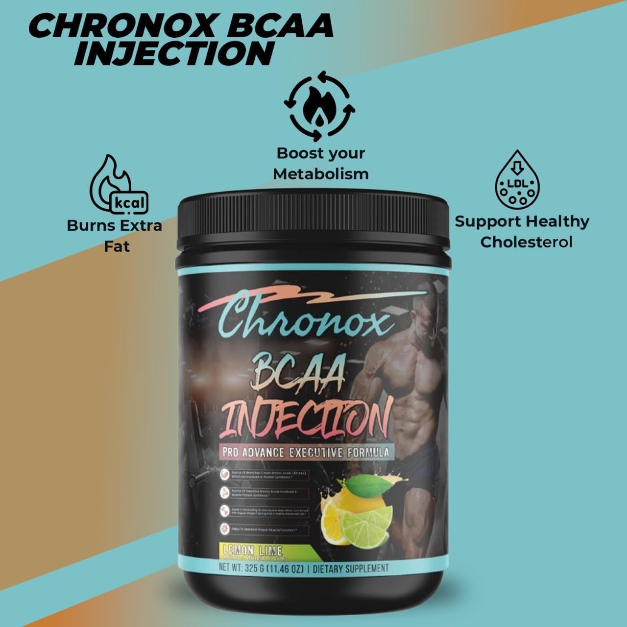 Lemon Flavored Chronox BCAA Amino-Acids Energy Blend Powder - Sugar & Stimulant-Free Pre & Post-Workout Supplement (11.46 Oz) for Men & Women
