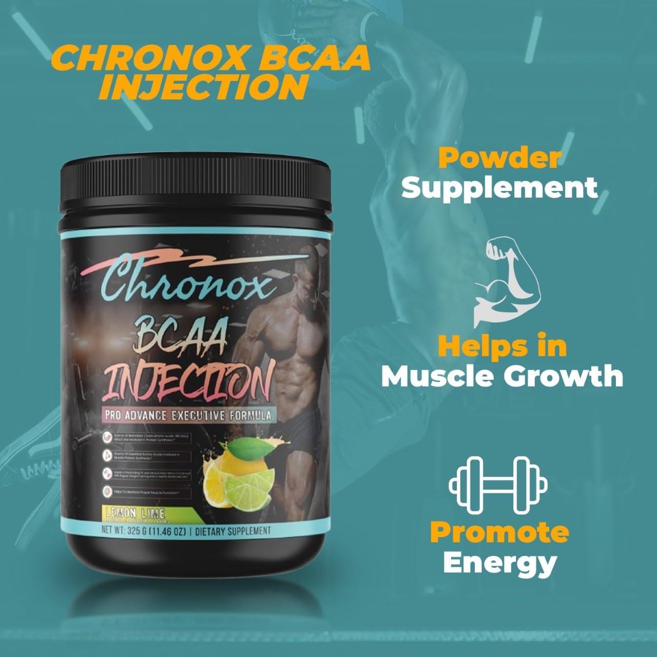 Lemon Flavored Chronox BCAA Amino-Acids Energy Blend Powder - Sugar & Stimulant-Free Pre & Post-Workout Supplement (11.46 Oz) for Men & Women