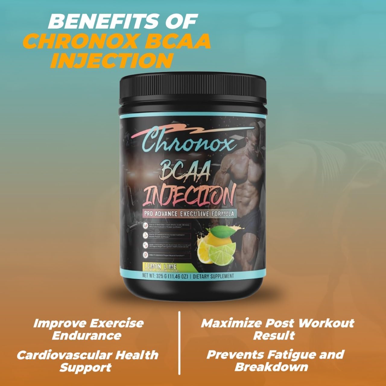 Lemon Flavored Chronox BCAA Amino-Acids Energy Blend Powder - Sugar & Stimulant-Free Pre & Post-Workout Supplement (11.46 Oz) for Men & Women