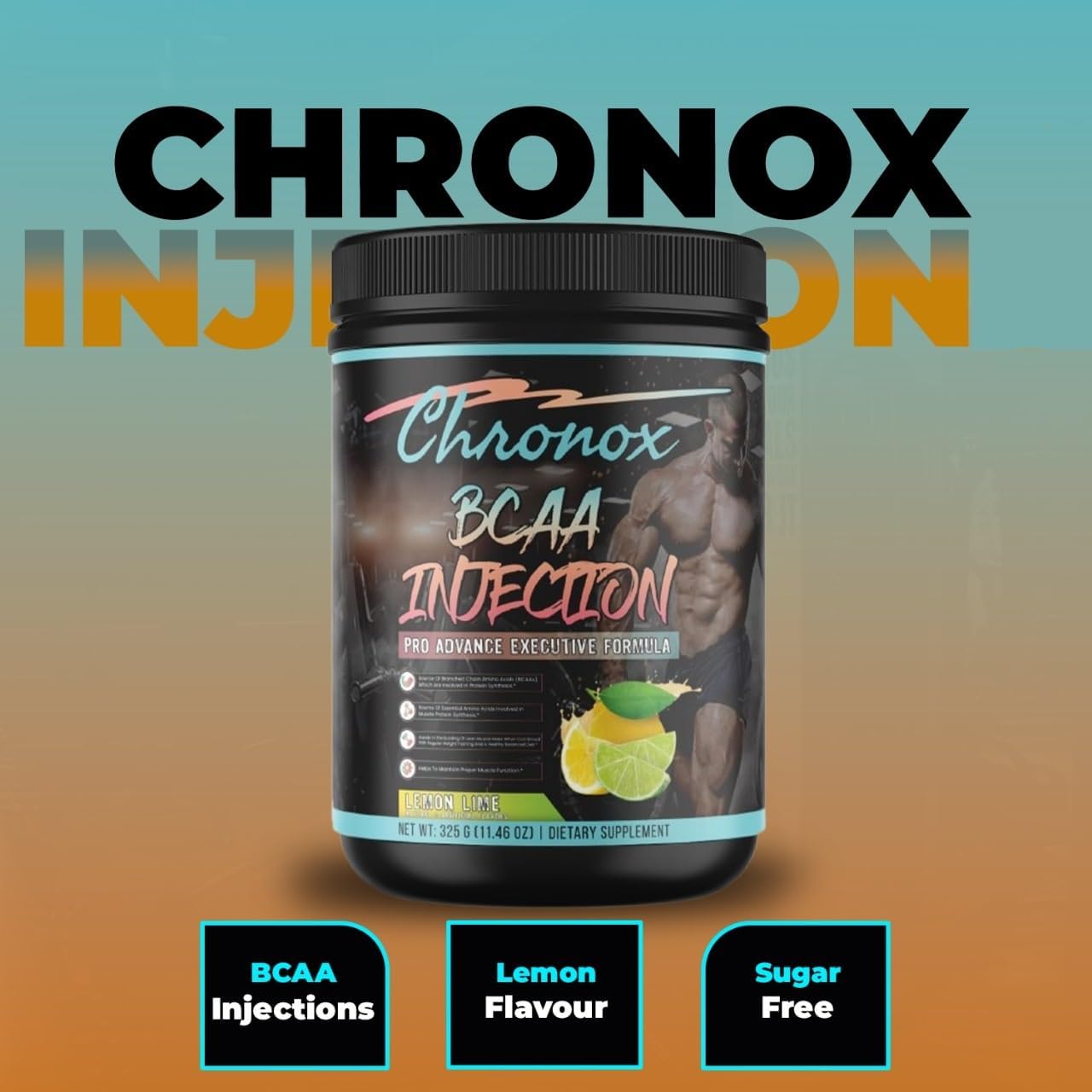 Lemon Flavored Chronox BCAA Amino-Acids Energy Blend Powder - Sugar & Stimulant-Free Pre & Post-Workout Supplement (11.46 Oz) for Men & Women