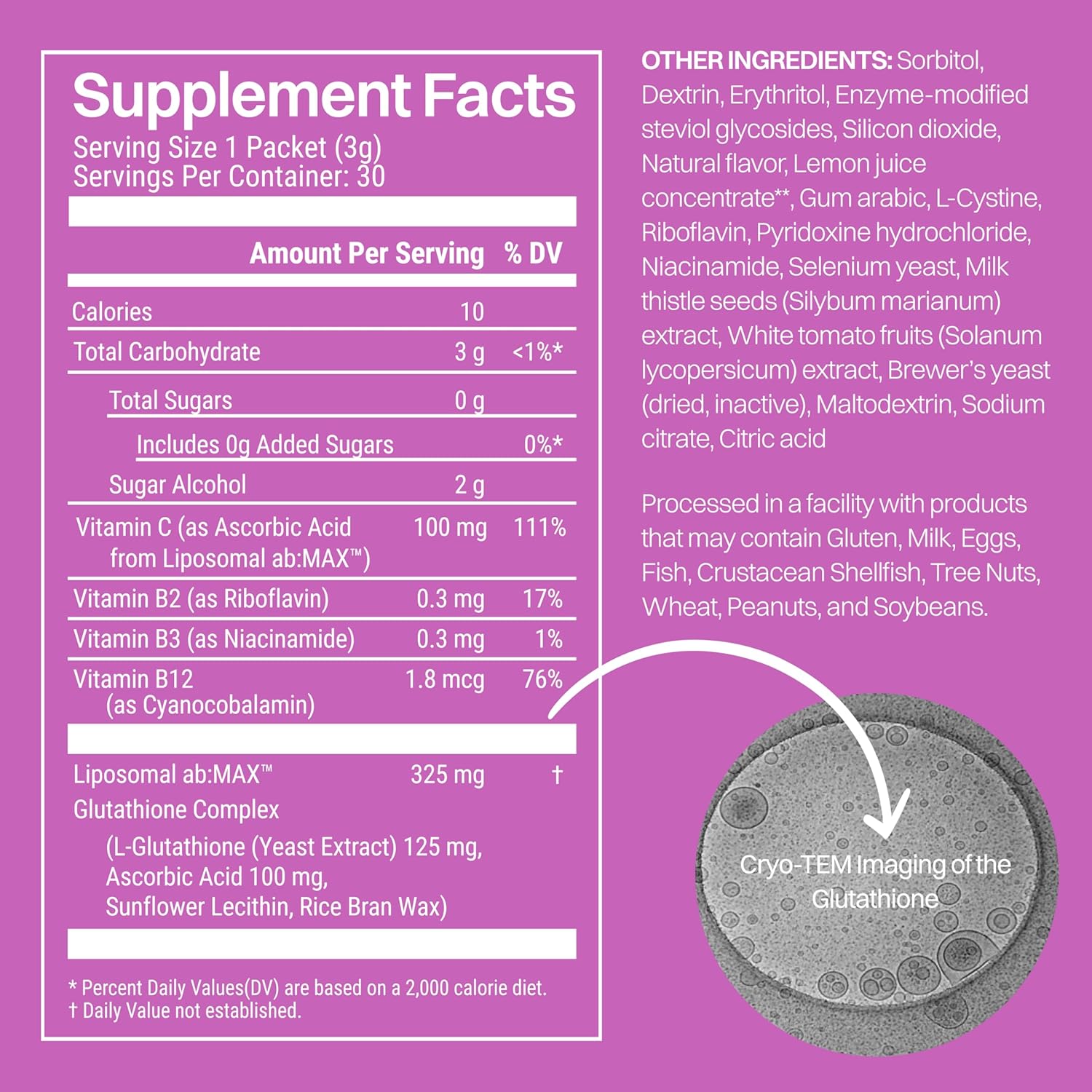 Lemon Flavored Liposomal Glutathione Powder with Vitamin C - 30 Packets for Skin Health & Detox