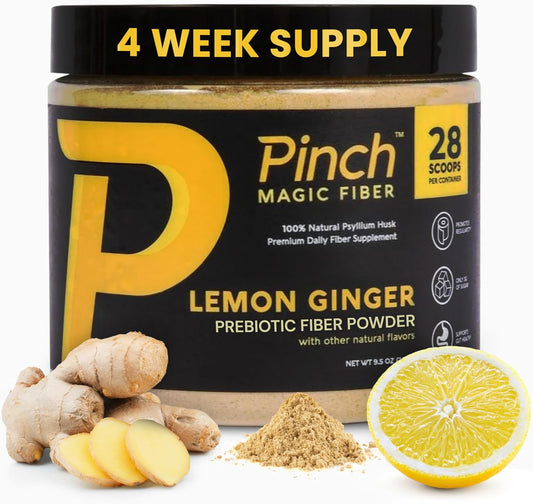 Lemon Ginger Flavored Psyllium Husk Fiber Powder for Digestive Health | Keto & Vegan Friendly | USA-Made | 28-Day Supply