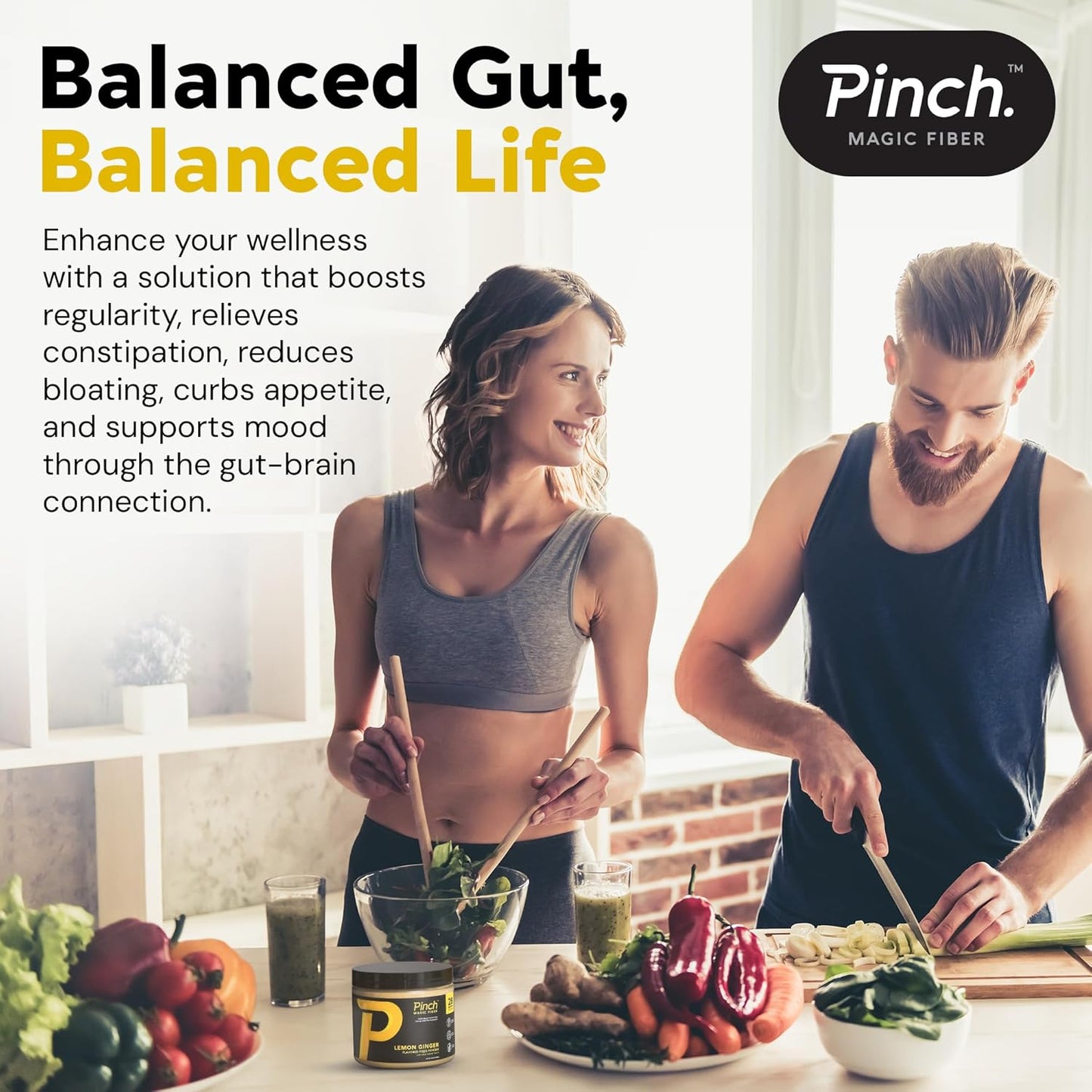 Lemon Ginger Flavored Psyllium Husk Fiber Powder for Digestive Health | Keto & Vegan Friendly | USA-Made | 28-Day Supply