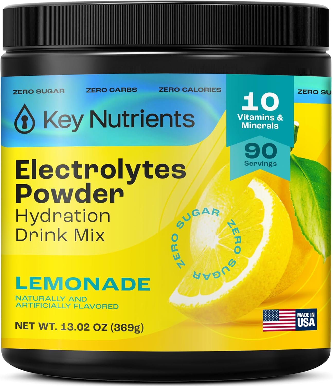 Lemonade Flavored Multivitamin Electrolyte Powder with Sodium - Energy and Hydration Supplement - No Sugar, No Calories - 90 Servings - Made in USA