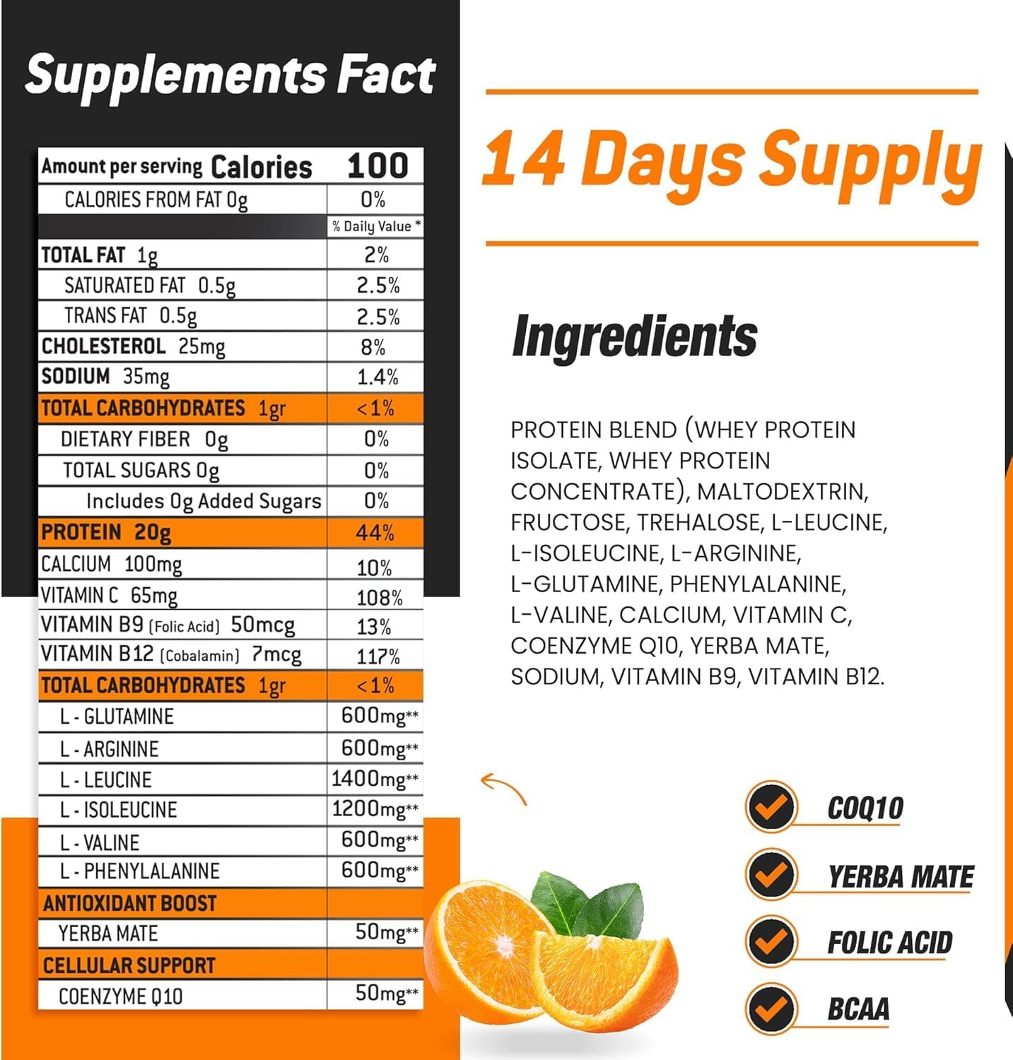 LEÓN SPORT Post Workout Recovery Powder with Protein, COQ10, Amino Acids, BCAA - 14 Servings